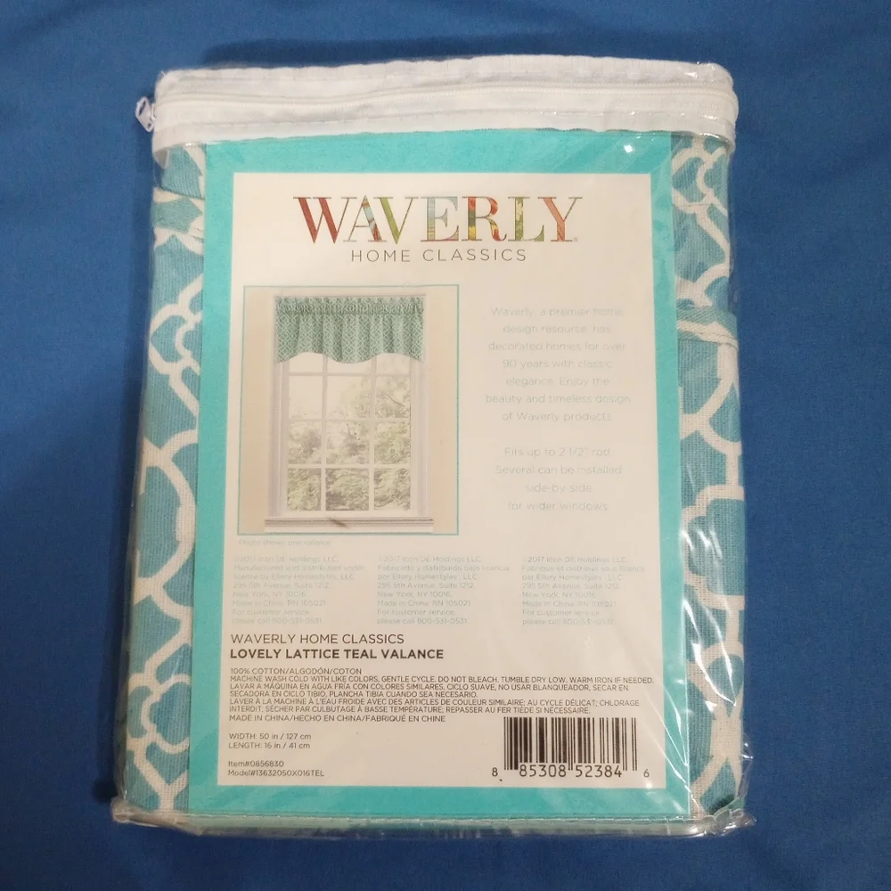 NEW Waverly Lovely Lattice Teal Wave Window Valance 50